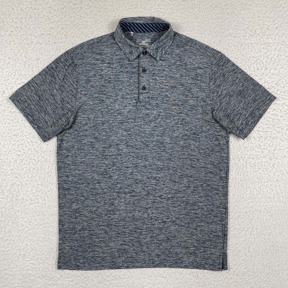 Under Armour Polo Shirt Mens Medium Navy Grey Space Dye HeatGear Golf Casual